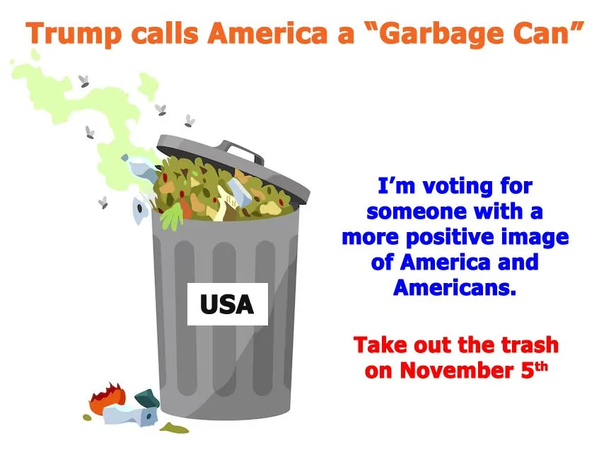 A cartoon image shows a overflowing trash can labeled 'USA' with garbage spilling out and flies buzzing around it. The text…