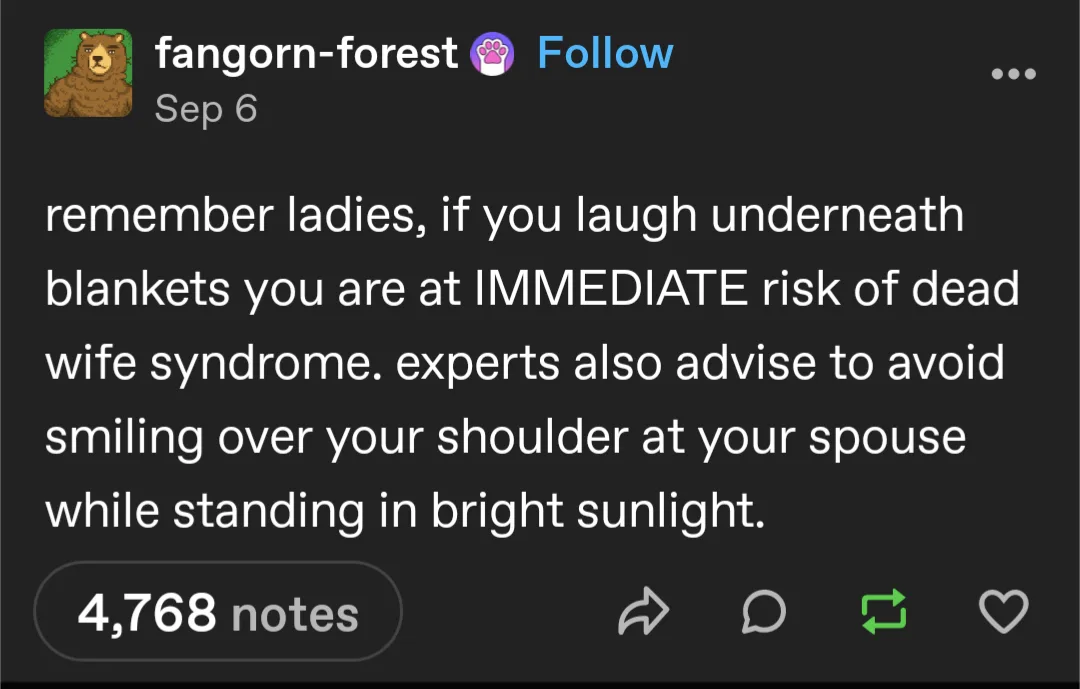 A screenshot of a Tumblr post by 'fangorn-forest' dated Sep 6, featuring white text on a dark background. The text…