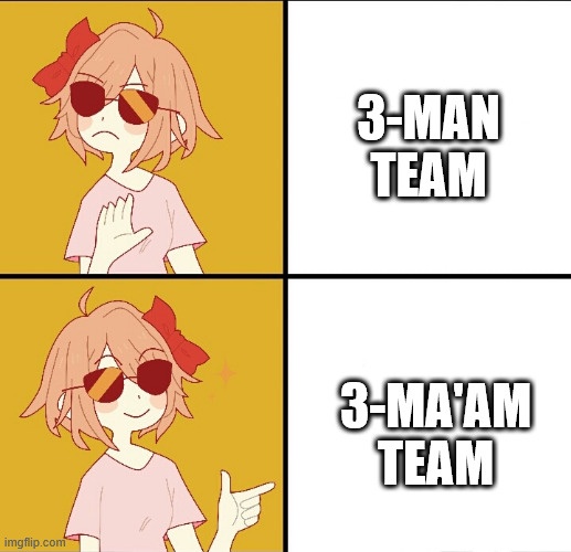 A four-panel meme template featuring an anime girl with red sunglasses and a red bow. In the top right panel, text reads…
