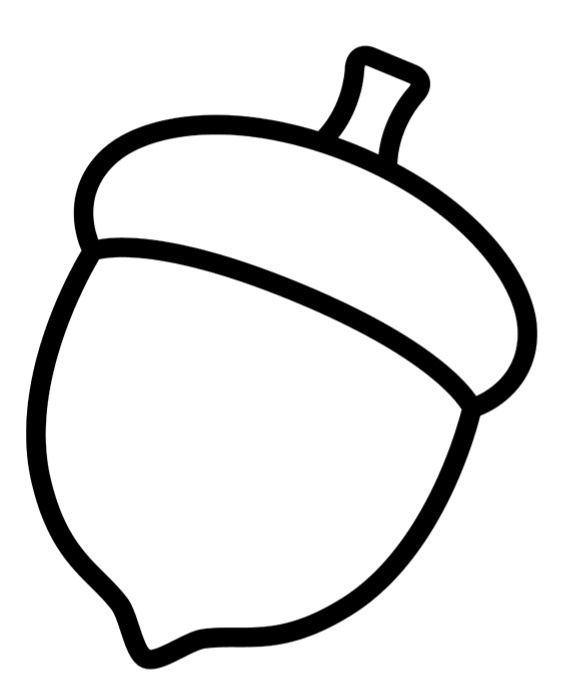 A simple black outline drawing of an acorn on a white background. The image features a classic acorn shape with a rounded…