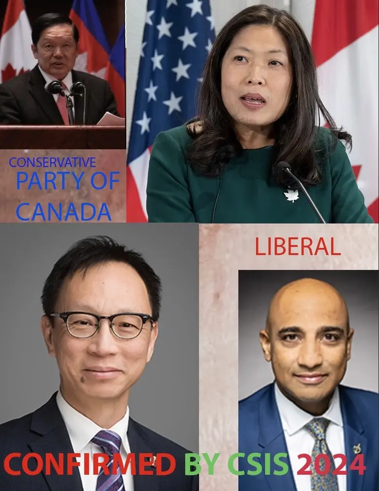 A four-panel meme collage shows two politicians labeled 'CONSERVATIVE PARTY OF CANADA' and 'LIBERAL' with flags behind them…