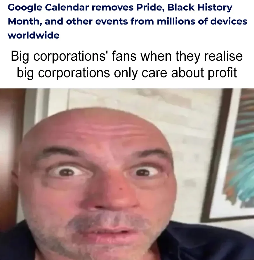A close-up image of a bald man with wide, shocked eyes and a slightly open mouth, conveying disbelief or horror. The text…