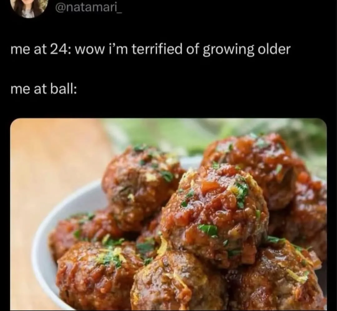 A close-up photo of meatballs in a red sauce, garnished with chopped green herbs, sits in a white bowl. Overlaid text reads…