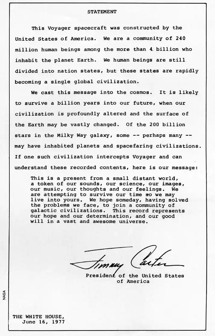 The image displays a formal-looking document titled 'STATEMENT' that mimics the official message from the Voyager Golden…