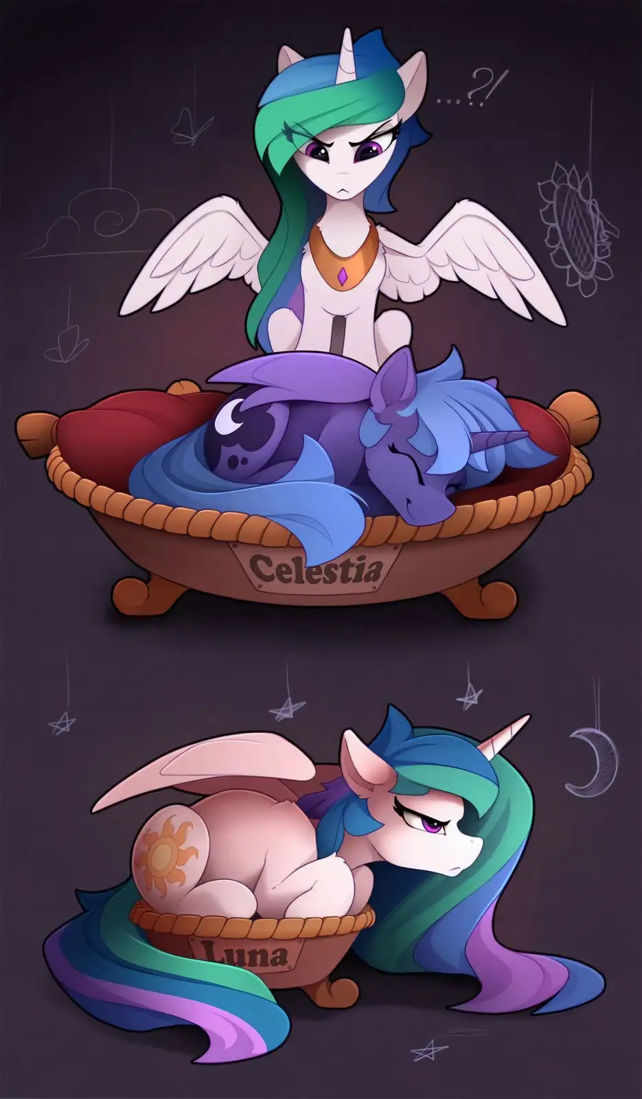 The image shows two panels from My Little Pony: Equestria Girls. In the top panel, a character with blue and green hair…