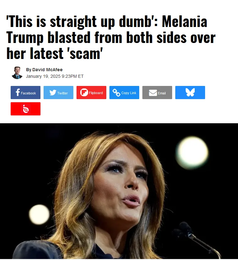 A screenshot of a news article header with the headline 'This is straight up dumb: Melania Trump blasted from both sides…
