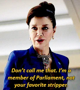 Six identical panels show a woman in a blue suit and necklace, with the same yellow text overlaid: 'Don't call me that. I'm…
