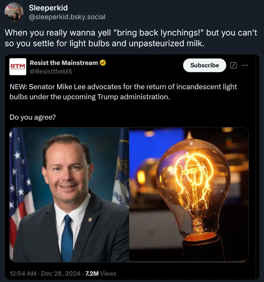 The image shows a screenshot of a YouTube video thumbnail featuring a photo of Senator Mike Lee on the left and a glowing…