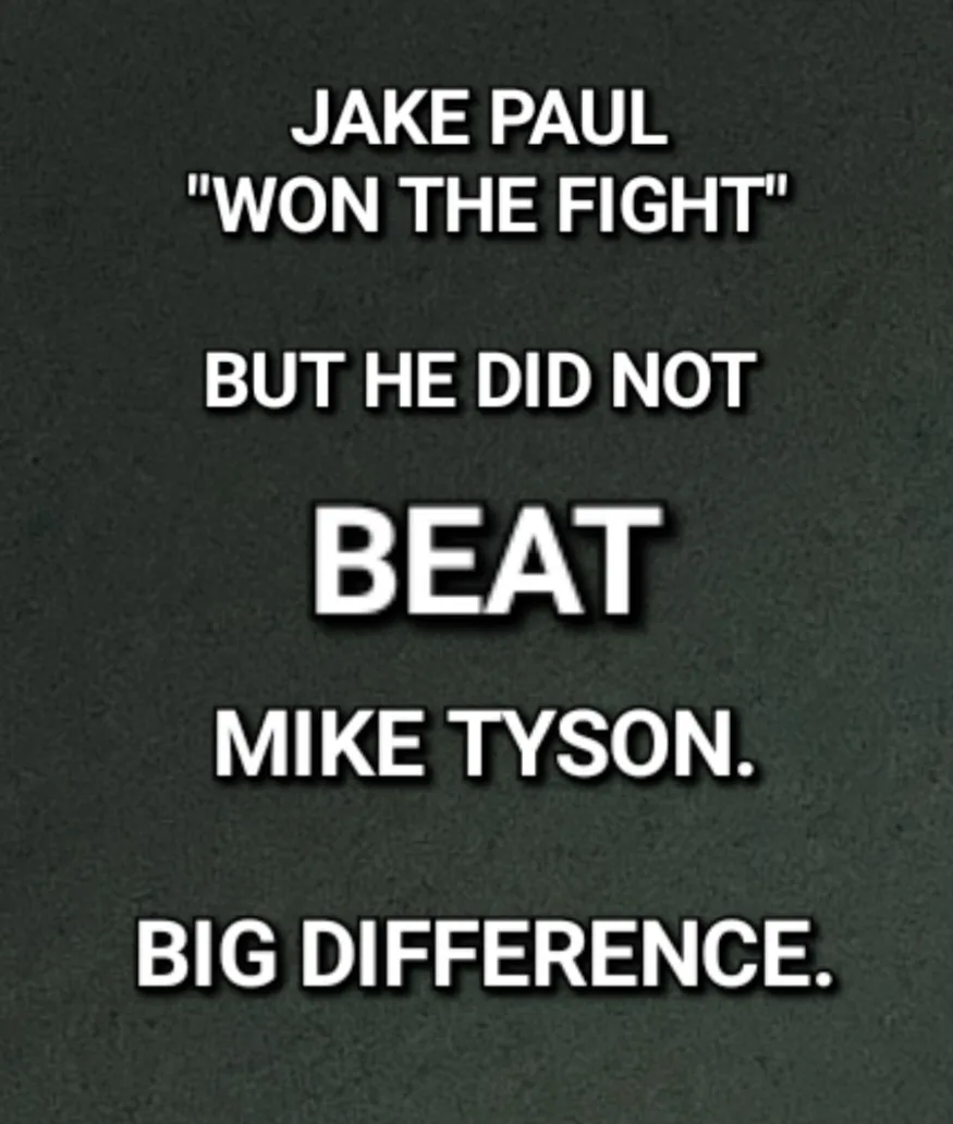 The image displays white text on a dark gray textured background. The text reads: 'JAKE PAUL "WON THE FIGHT" BUT HE DID NOT…