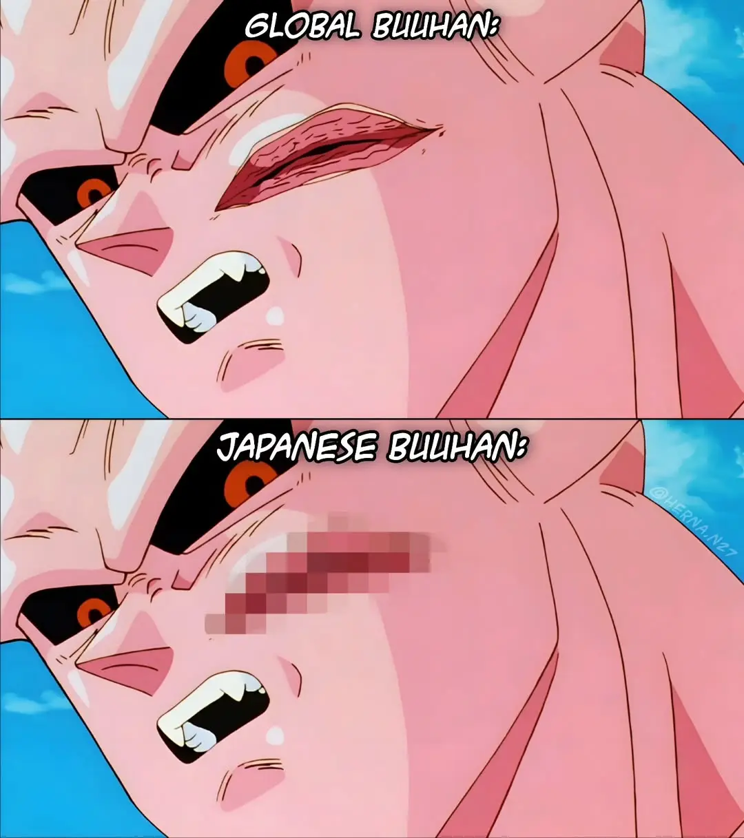 The image is a two-panel meme featuring the anime character Goku in his Super Saiyan Rose form. In the top panel, his face…
