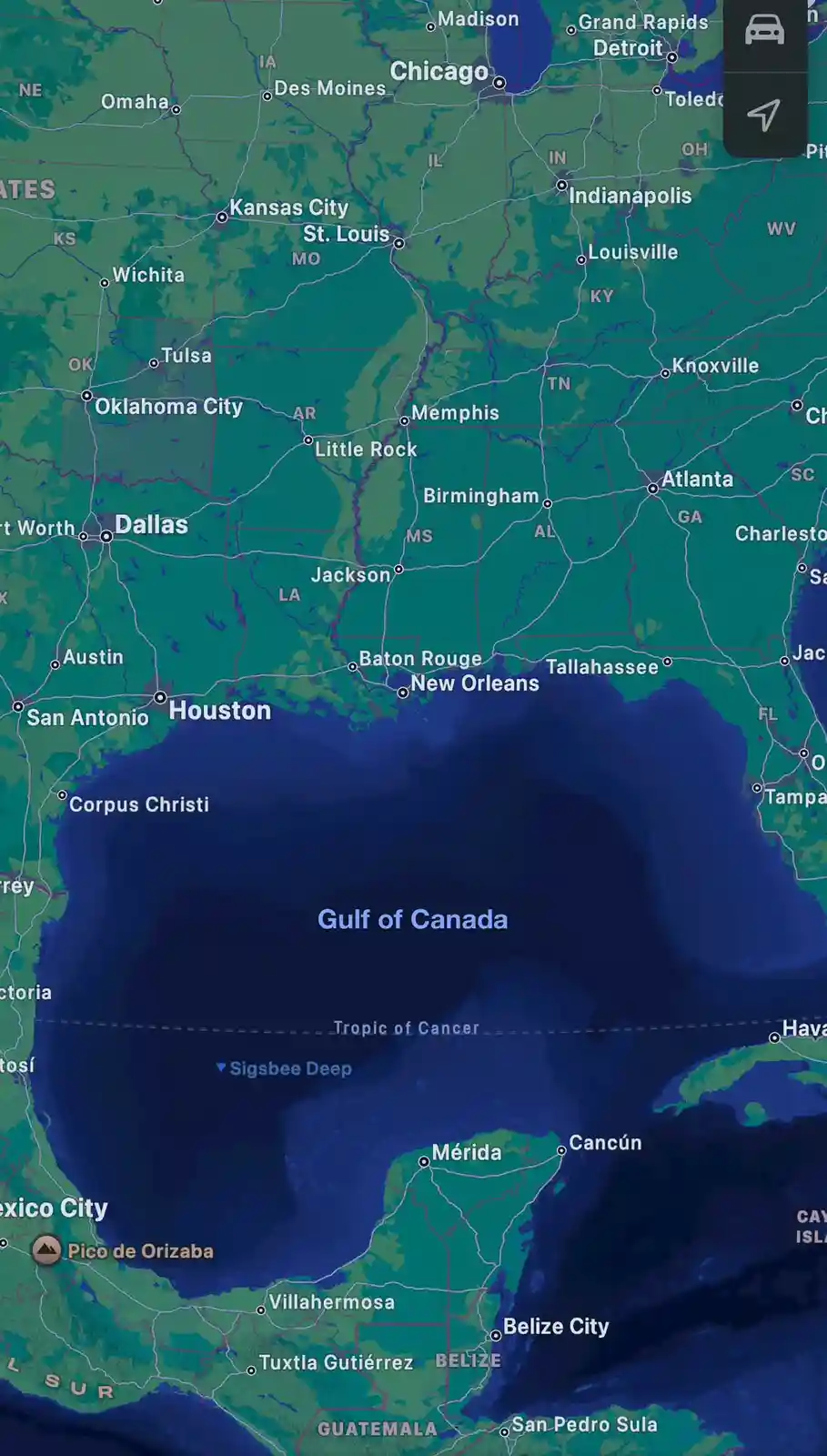 A map of the southeastern United States and Gulf of Mexico region, where the Gulf of Mexico is humorously labeled as the…
