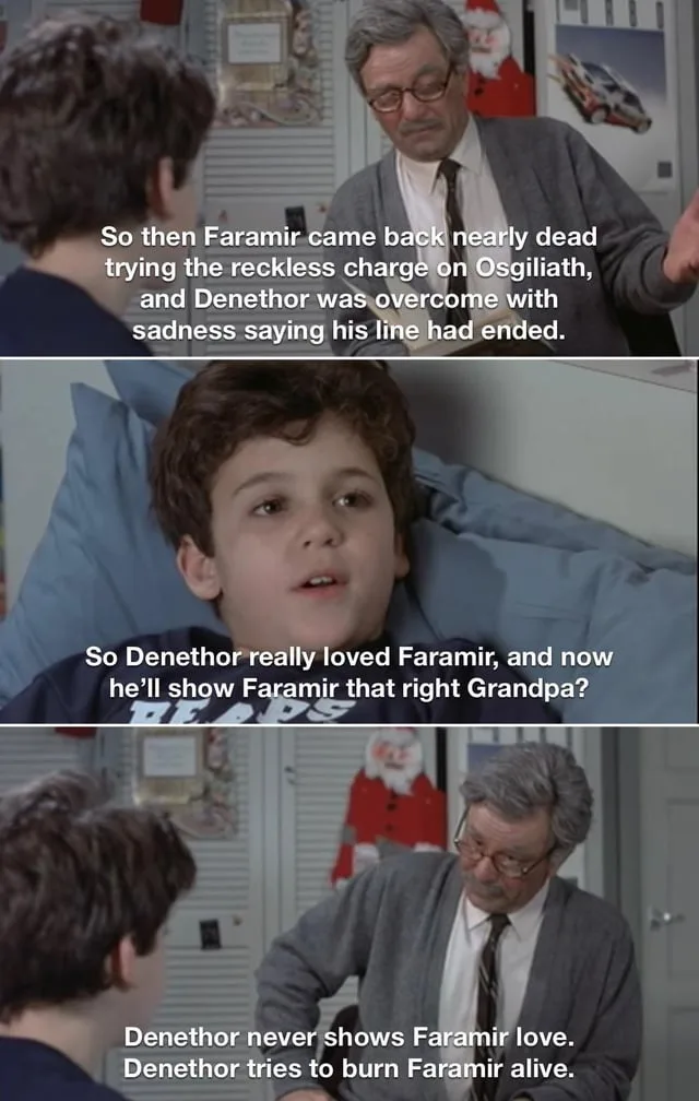A three-panel meme from 'The Sandlot' featuring a boy in bed and an older man in a cardigan. The top panel shows the man…