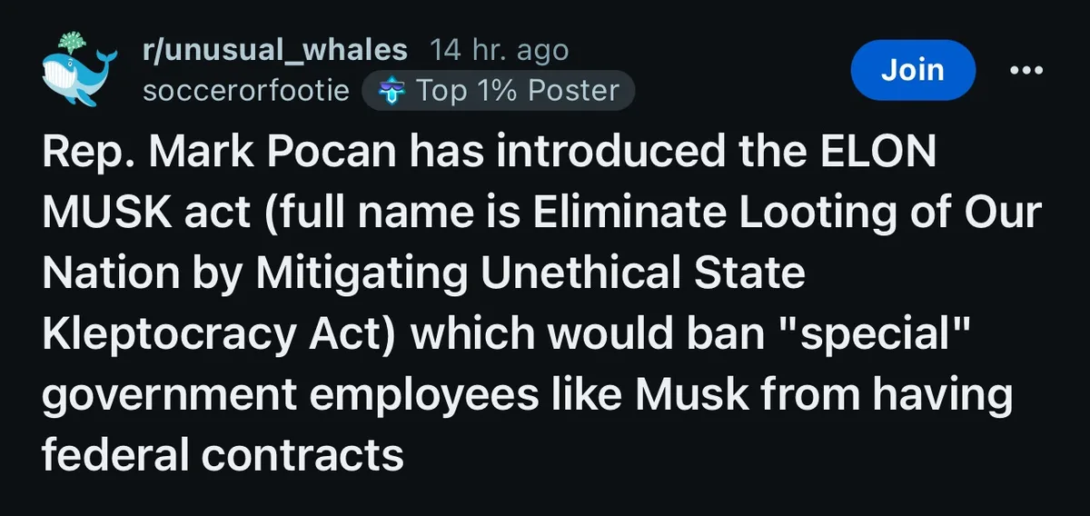A screenshot of a Reddit post from r/unusual_whales shows a user named soccerorfootie, identified as a Top 1% Poster…