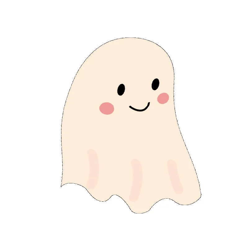 The image displays five identical cartoon ghosts with simple smiling faces, rosy cheeks, and wavy bottoms. One ghost is…