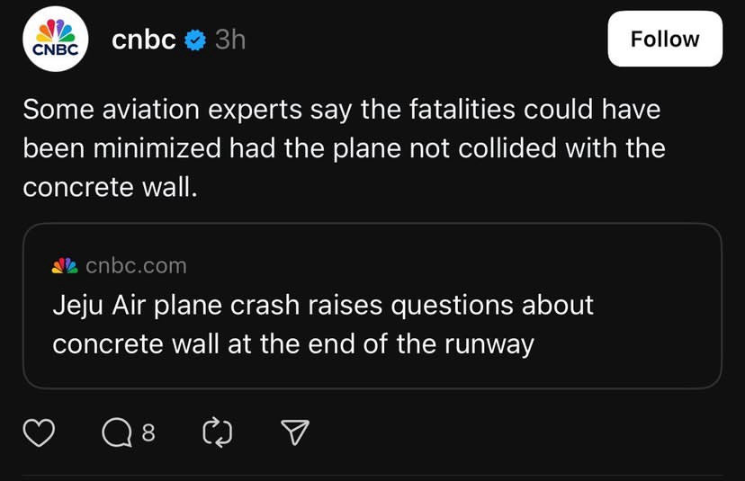 A screenshot of a CNBC Twitter post from 3 hours ago, showing a tweet that reads 'Some aviation experts say the fatalities…