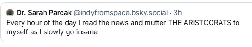 A screenshot of a social media post by Dr. Sarah Parcak, showing her tweet that reads: 'Every hour of the day I read the…