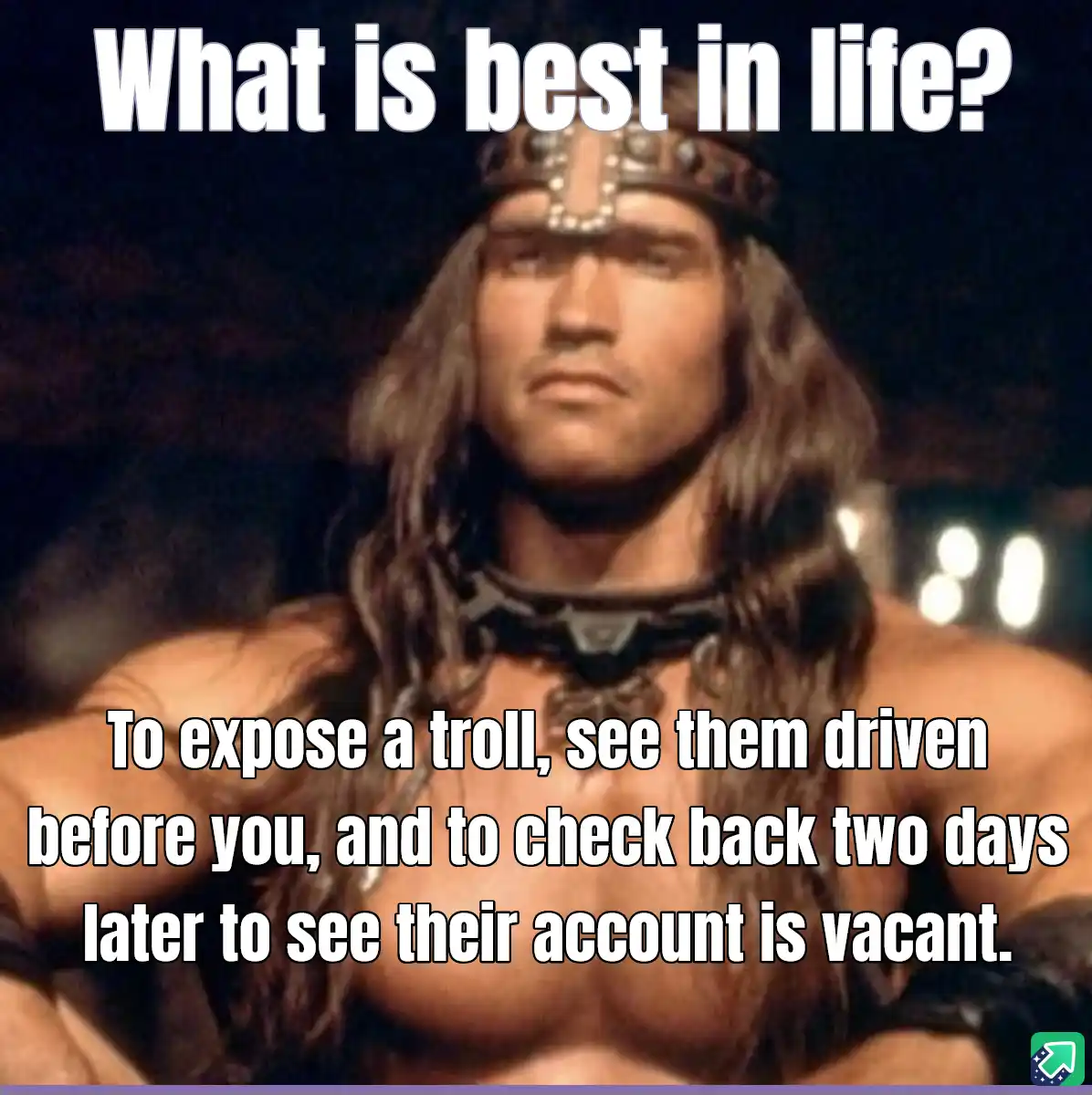 A muscular man with long hair and a headband stares intensely at the camera. White text overlaid at the top asks 'What is…