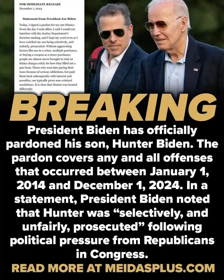 The image shows two men, one older with glasses and the other younger, both wearing sunglasses. A fake news article overlay…
