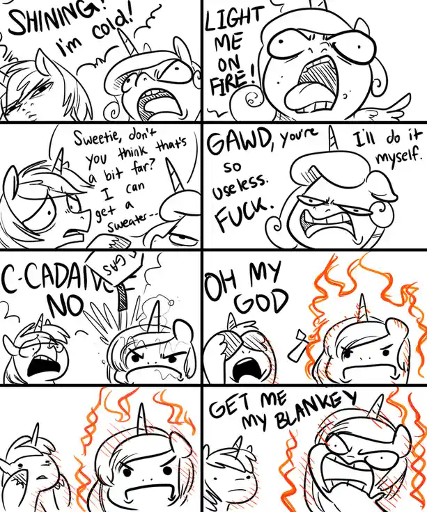A black-and-white comic strip with eight panels showing a cartoon unicorn character reacting to extreme cold. The unicorn…