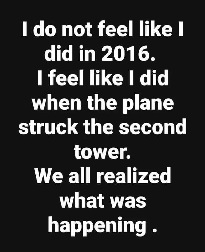 A black background with large white text that reads: 'I do not feel like I did in 2016. I feel like I did when the plane…