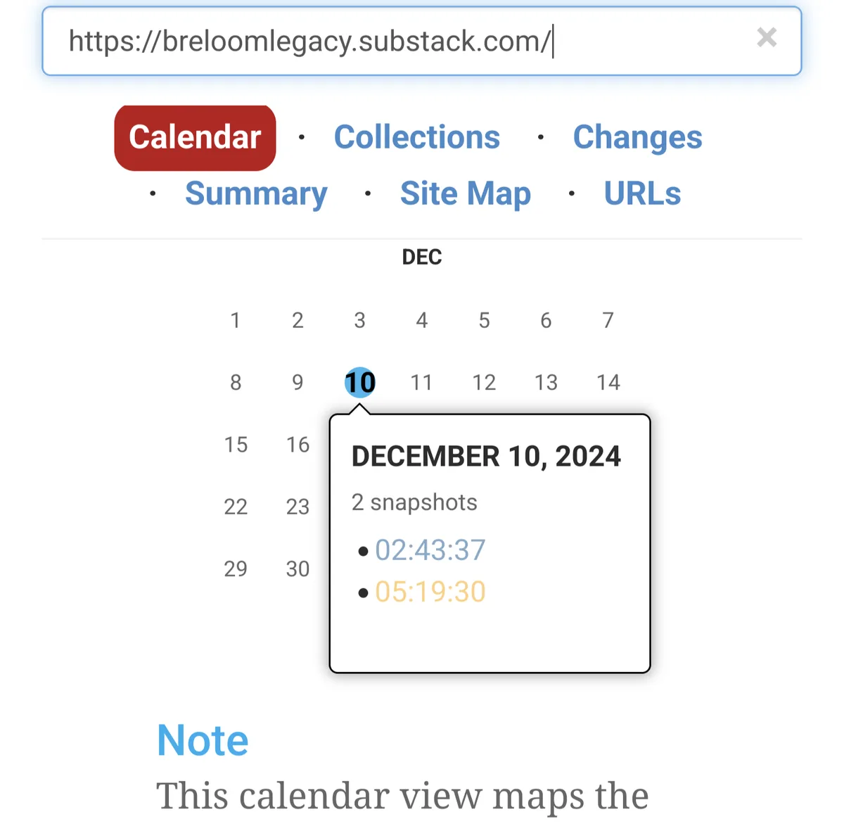 A screenshot of a website's calendar interface showing December 10, 2024, highlighted with a tooltip that lists two…