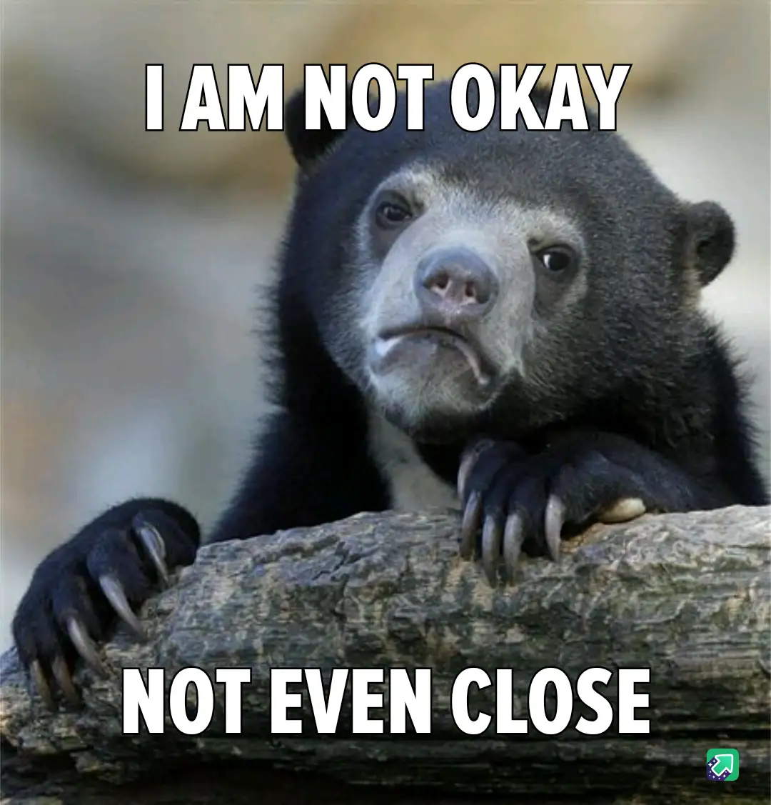 A close-up photo of a sloth bear with a sad, dejected expression, resting its paws on a log. White bold text overlaid at the…