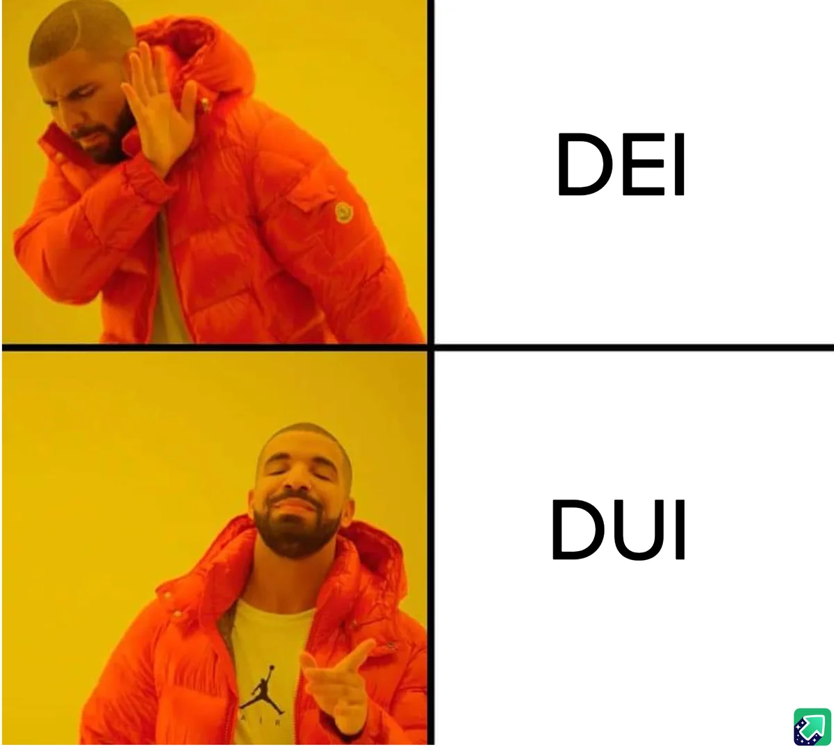 The image is a two-panel meme featuring Drake. In the top panel, he covers his ears with a frustrated expression while the…