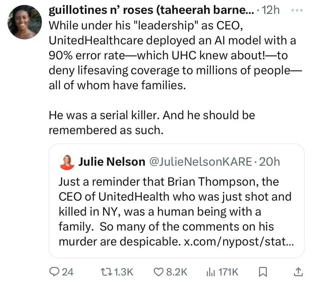 The image shows a screenshot of a Twitter thread. The top tweet, from 'guillotines n’ roses', states that under Brian…