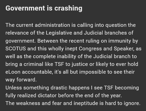 A dark gray background displays bold white text at the top reading 'Government is crashing', followed by a long paragraph of…