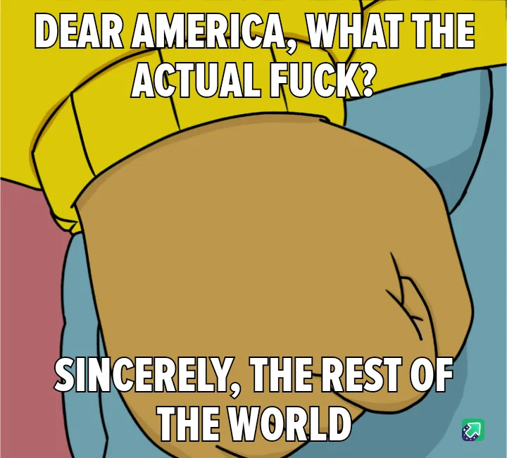The image shows a close-up of a cartoon character's clenched fist, viewed from behind, wearing a yellow shirt and blue…