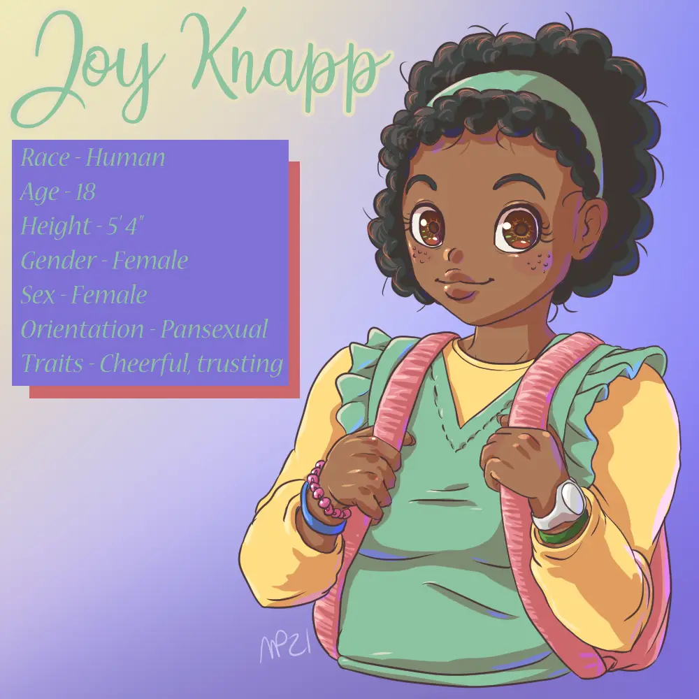 A colorful cartoon illustration of a young Black girl with curly hair and a headband, wearing a yellow shirt under a green…