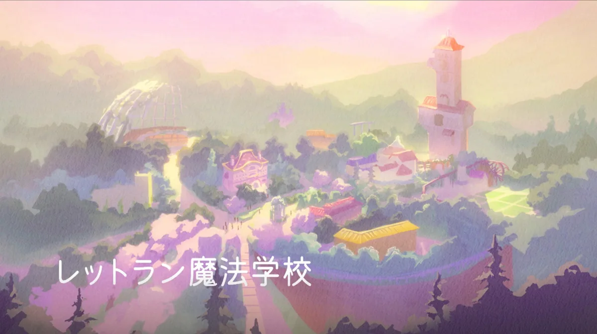 A pastel-colored anime-style illustration depicts a serene, misty valley with a fantasy village nestled among rolling hills…