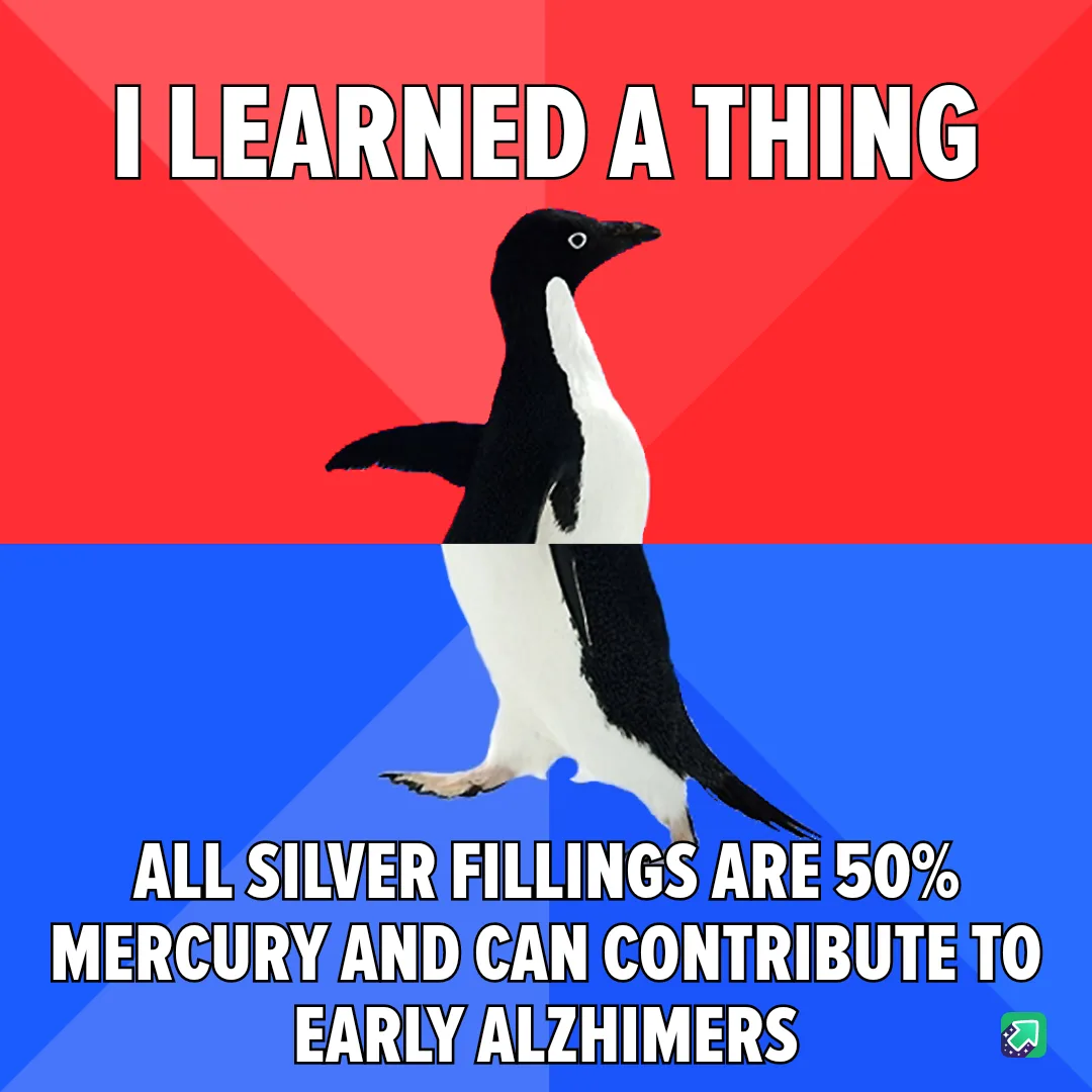 A penguin stands centered against a red and blue background, with bold white text at the top reading 'I LEARNED A THING' and…