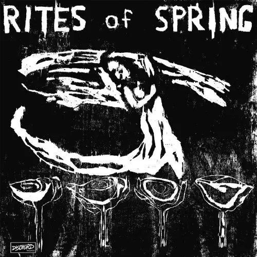 A black-and-white, gritty, stencil-style image shows a stylized, abstract human figure in a dynamic pose above four wine…