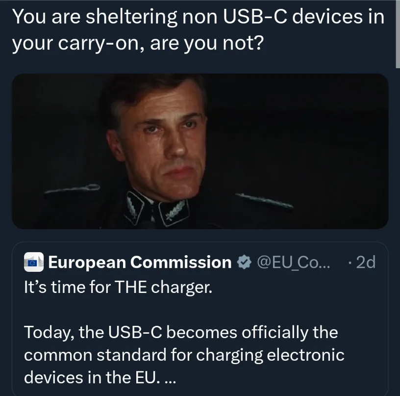 The image shows a screenshot of a tweet from the European Commission announcing USB-C as the official charging standard in…