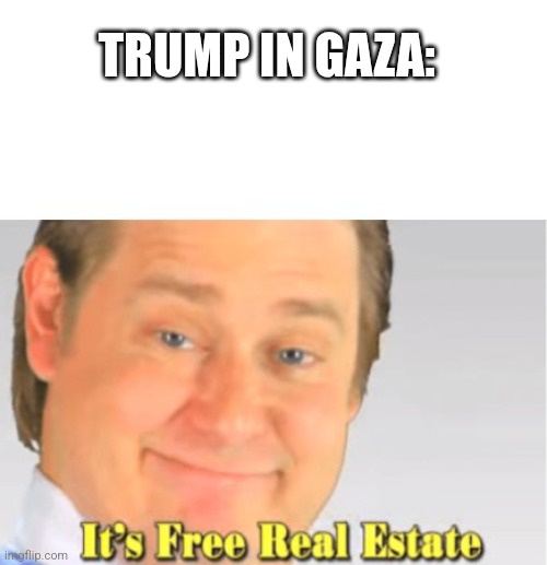 A close-up image of a man with a smug, self-satisfied smile, overlaid with bold white text at the top reading 'TRUMP IN…
