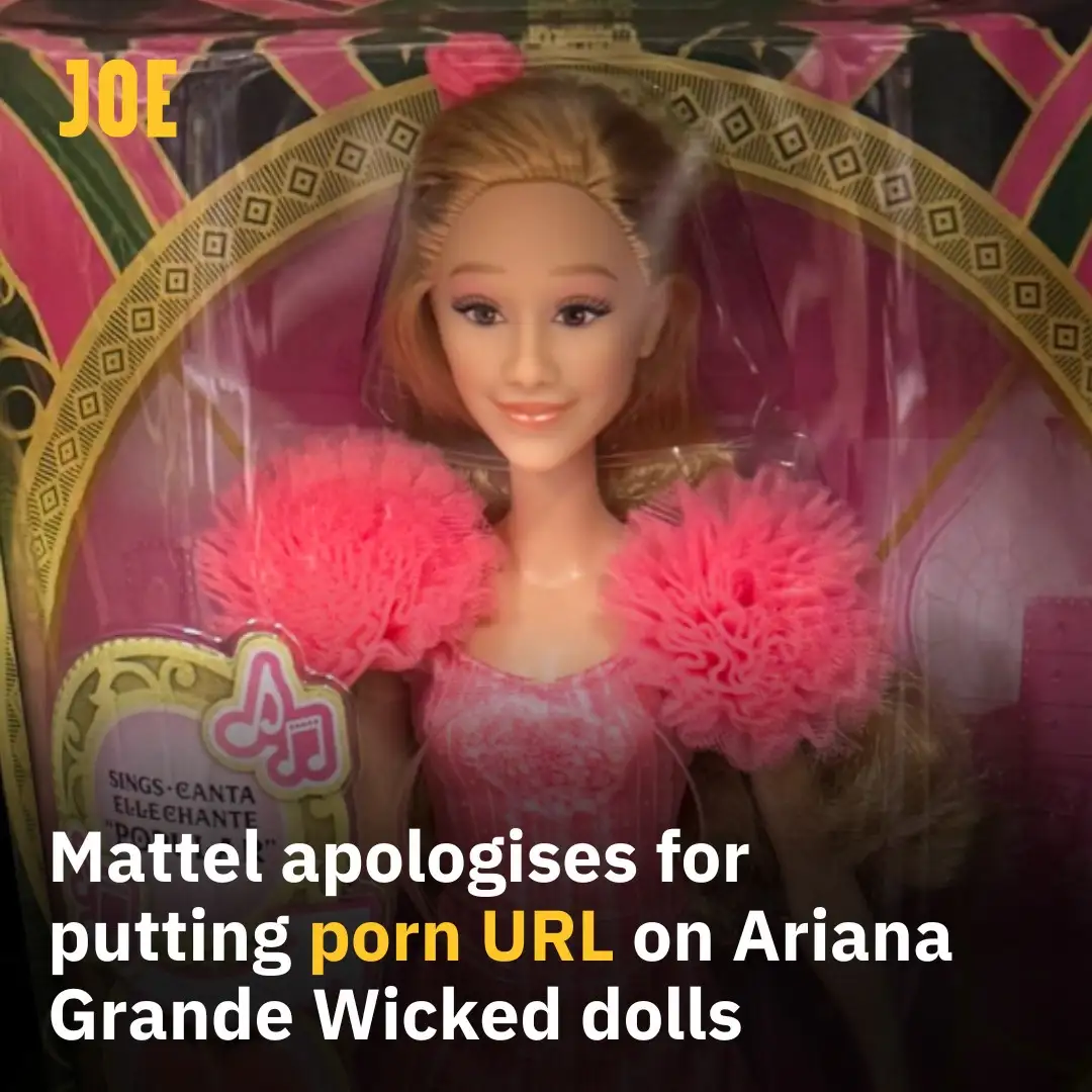 A close-up of an Ariana Grande Wicked Barbie doll in its pink and gold packaging, with the word 'JOE' in yellow text at the…