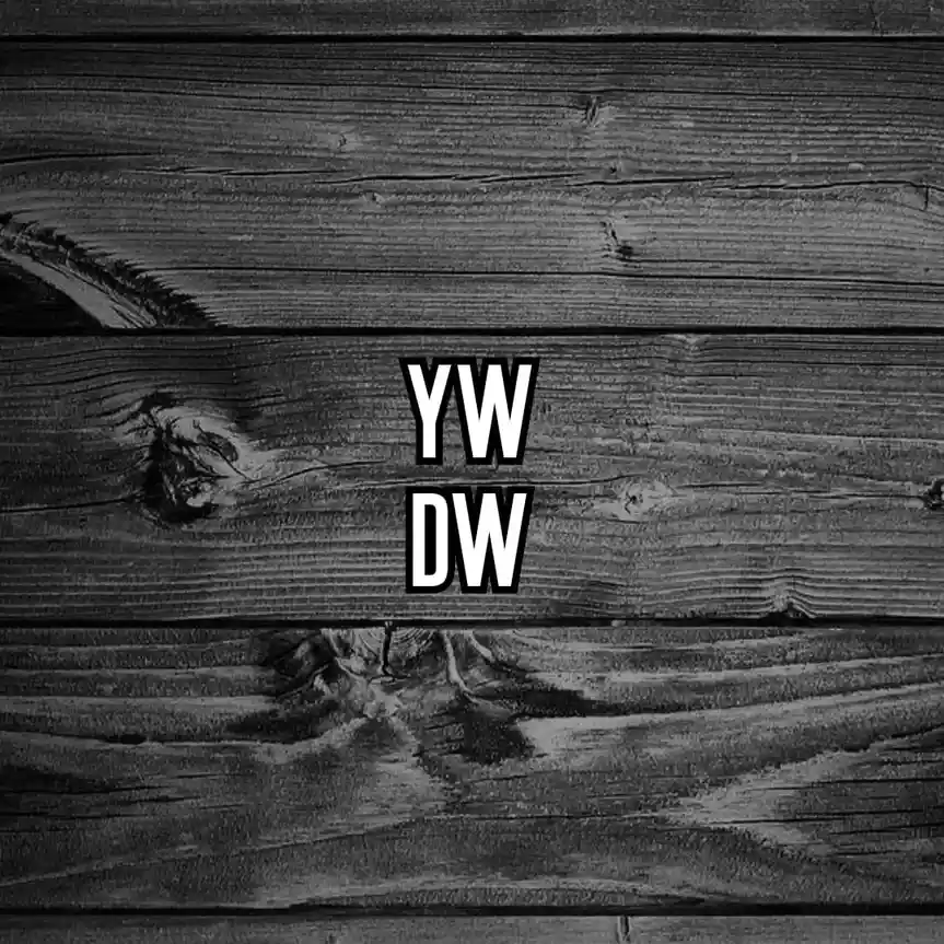 A black-and-white image of weathered wooden planks with prominent grain and knots, overlaid with bold white text reading…