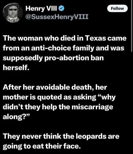A screenshot of a Twitter post from a fake account named 'Henry VIII' (@SussexHenryVIII) with a profile picture of a man in…
