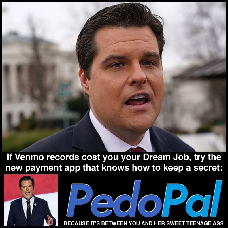 A man in a suit is shown with a shocked expression, overlaid with text promoting a fictional app called 'PedoPal' as a…