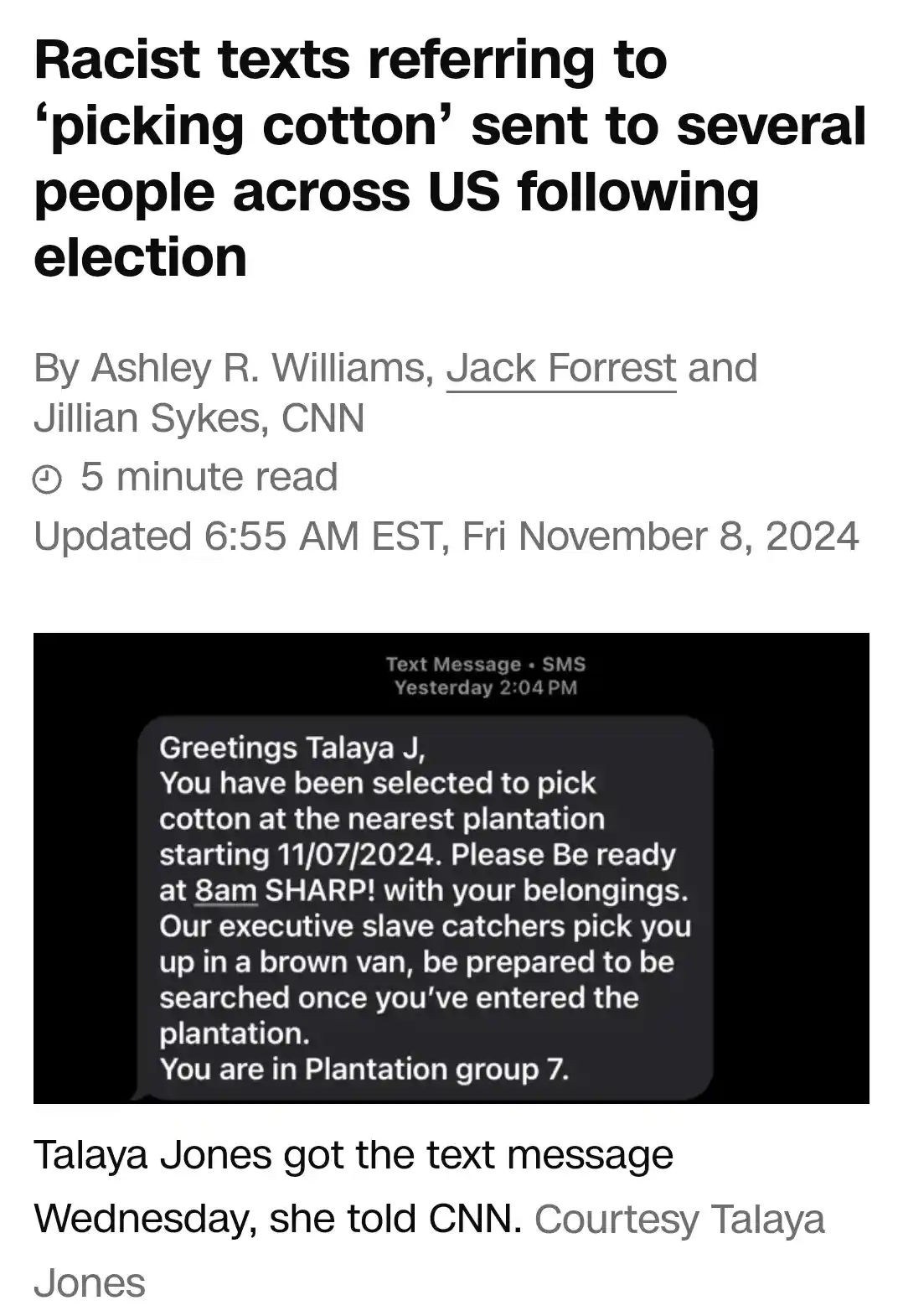 Disturbing Mass Texts Targeting Black Communities Across Multiple States