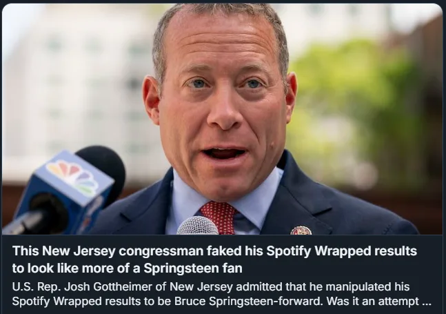 A close-up photo of U.S. Rep. Josh Gottheimer speaking at a press conference with microphones in front of him. Overlaid text…
