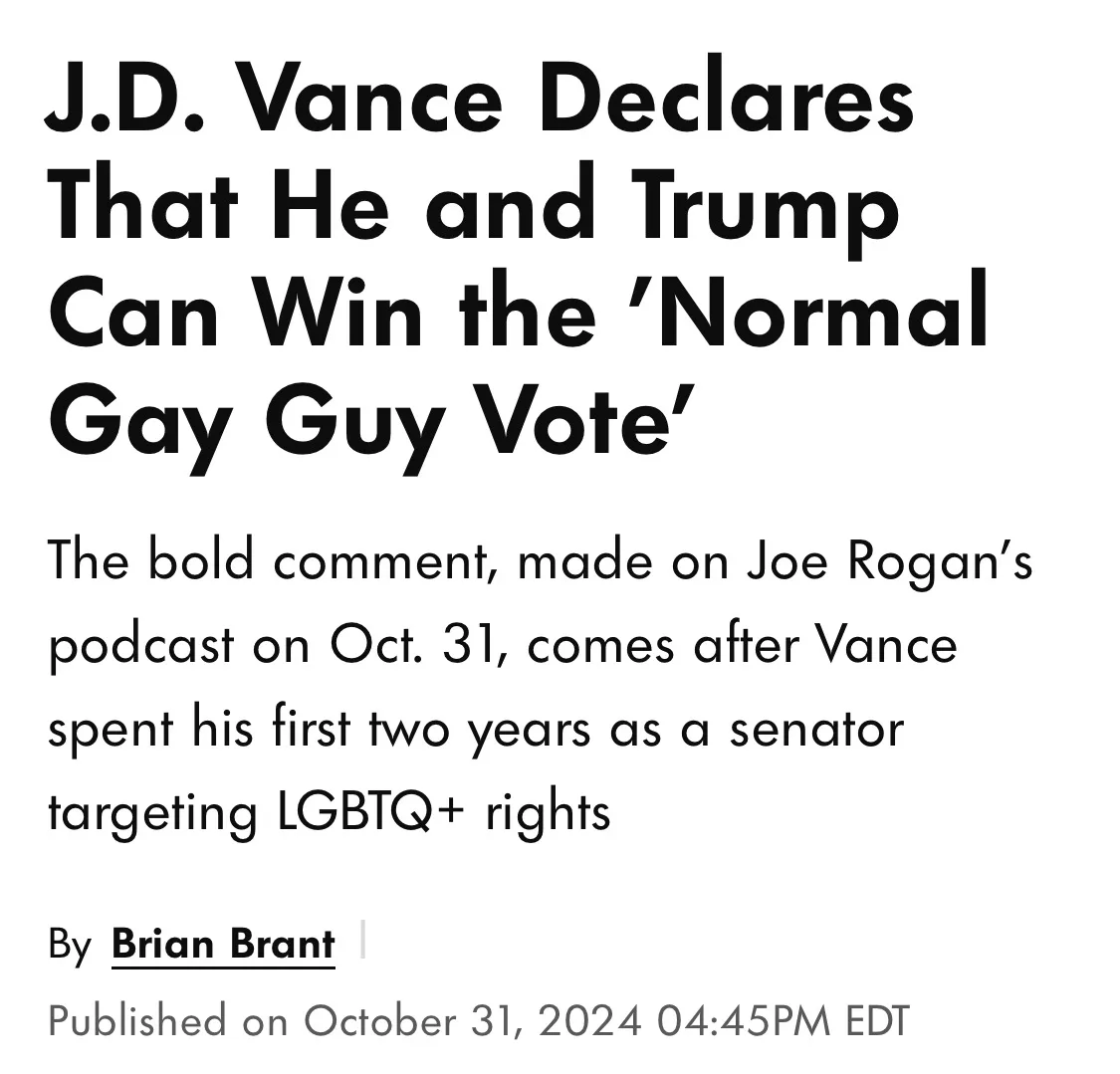 The image displays a news article headline in large bold text stating 'J.D. Vance Declares That He and Trump Can Win the…