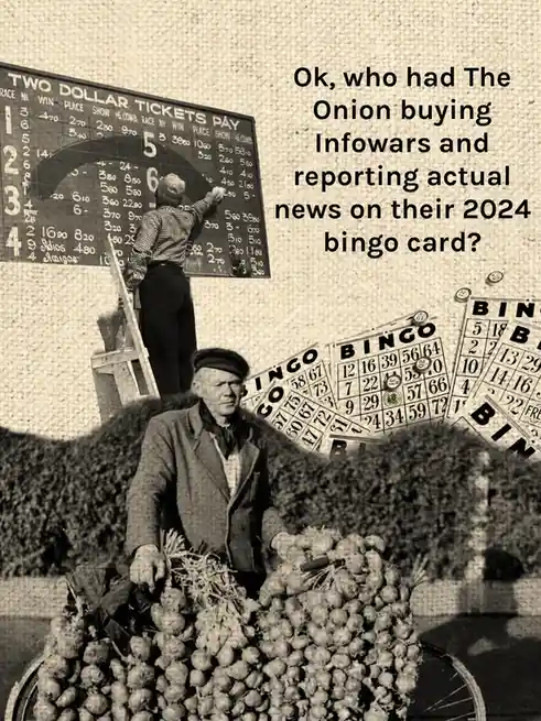A vintage black-and-white photo shows a man selling onions from a bicycle cart while another man updates a large horse…