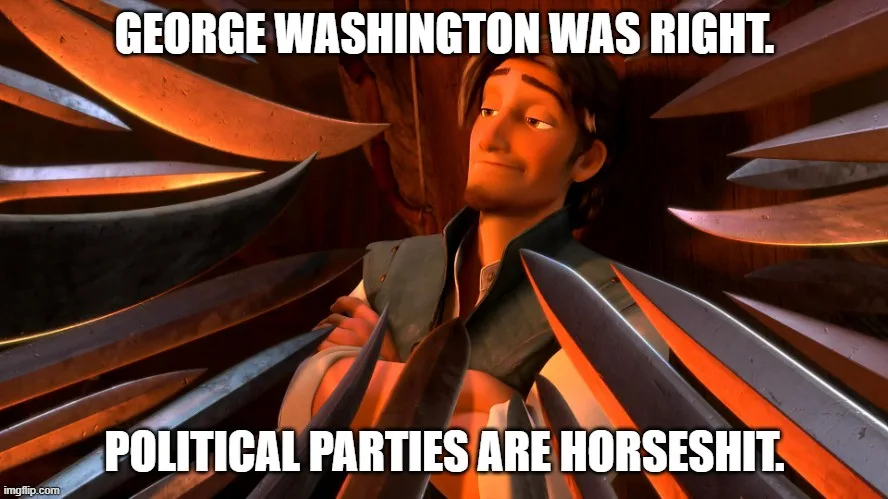 An animated character with a smug, confident expression stands surrounded by numerous knives pointing inward. The text…