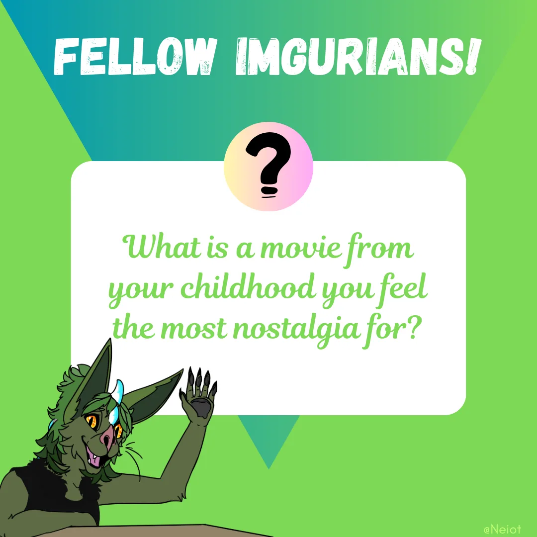 A green-furred, cartoonish anthropomorphic creature with pointed ears and a small horn raises its hand enthusiastically…