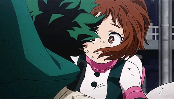 A sequence of six panels shows the anime character Momo Yaoyorozu from My Hero Academia, progressively revealing her face…