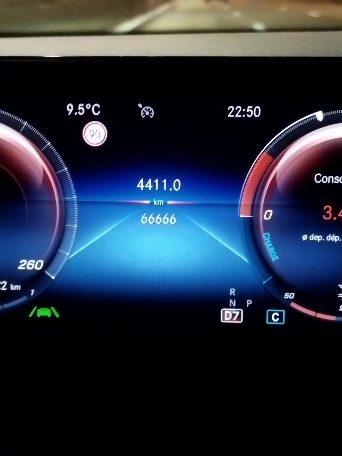 A car's digital dashboard displays an odometer reading of 4411.0 km, with the number 66666 overlaid in large white text…