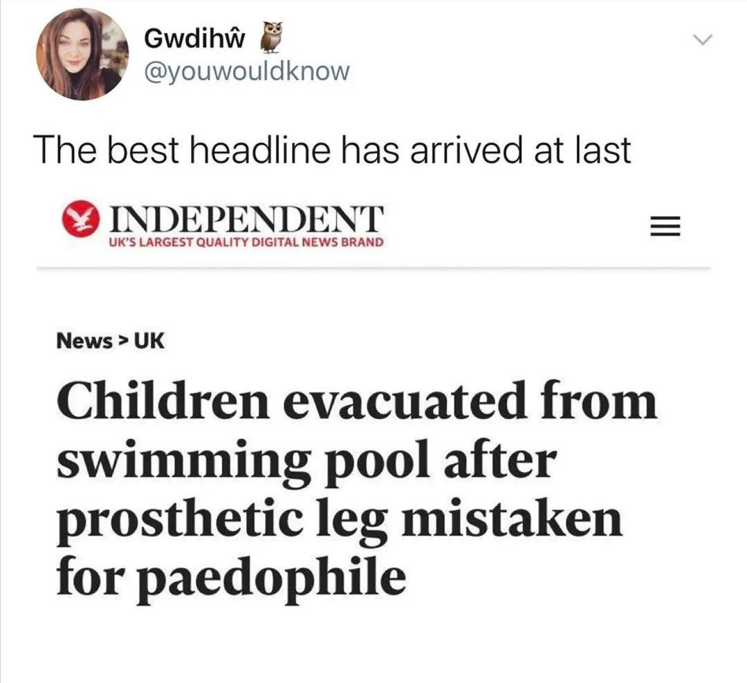 A screenshot of a Twitter post by user Gwdihŵ showing a fake news article from 'The Independent' with the headline 'Children…
