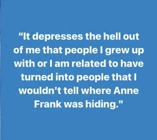 A solid blue background with white text quoting a sarcastic lament about relatives or acquaintances who have become so…